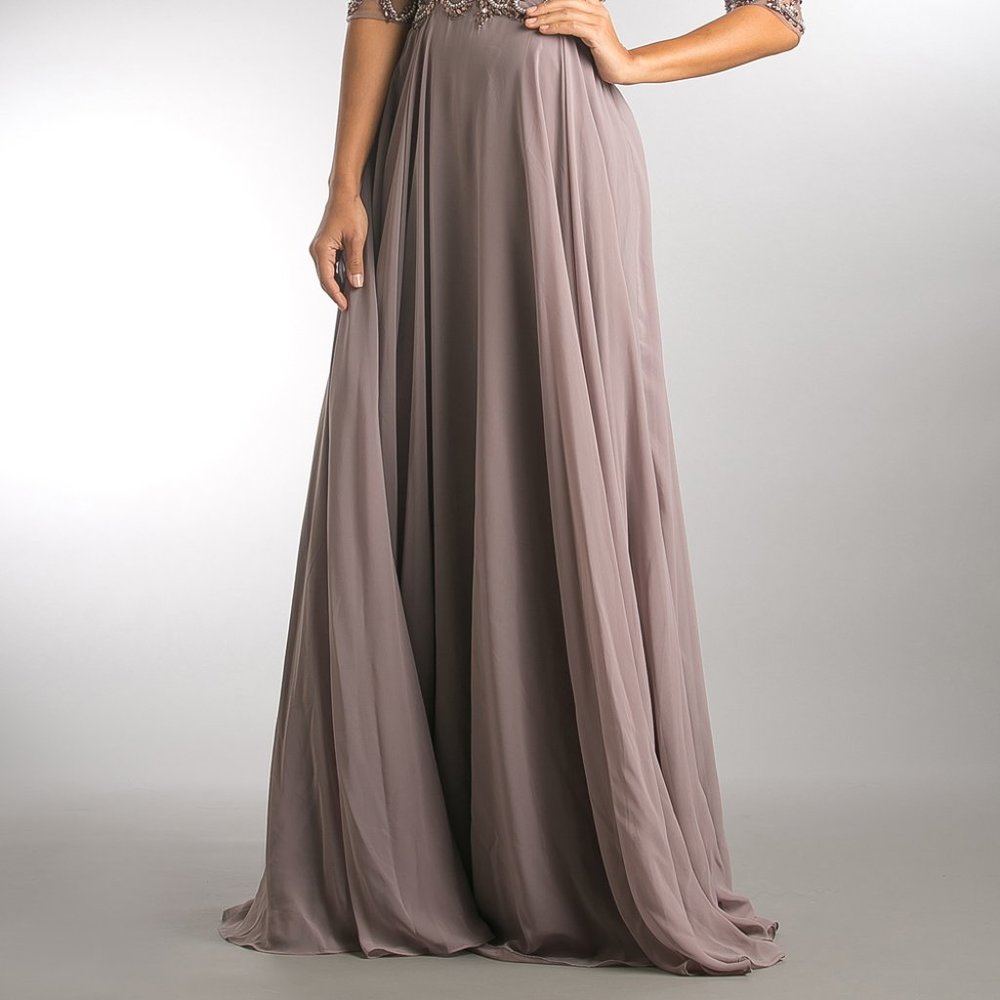 NEW FORMAL A-LINE MOTHER OF BRIDE CHIFFON DRESS W/ SHEER 3\4 SLEEVES AC 7046 - Picture 5 of 8